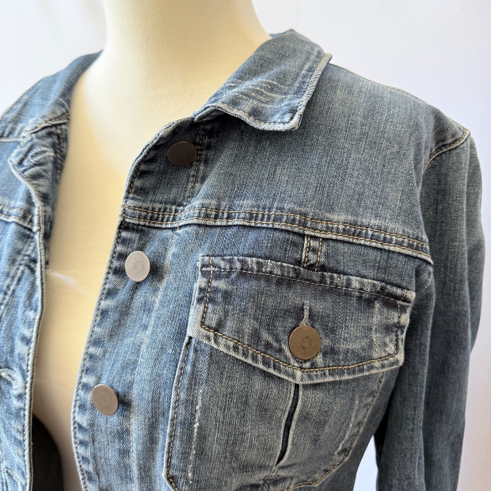 KUT FROM THE KLOTH AMELIA DENIM JEANS JACKET LT DISTRESSING CASUAL CLASSIC BOHO - Picture 6 of 12